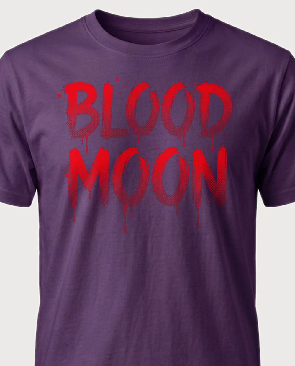 'BLOOD MOON' — Halftone Horror Blood on a purple tee