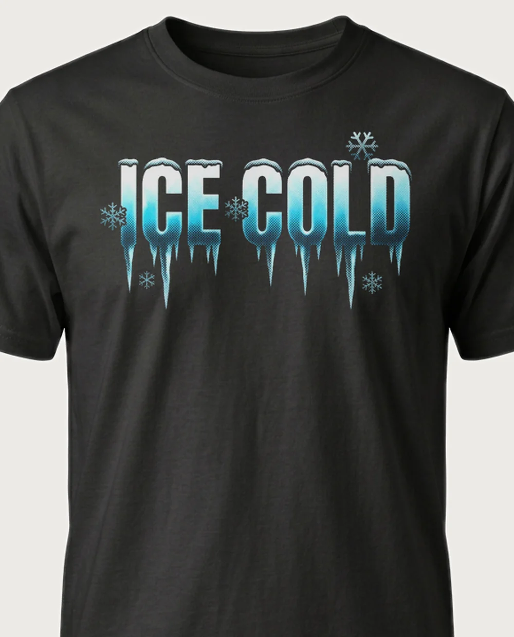 'ICE COLD' — Halftone Ice on a black tee
