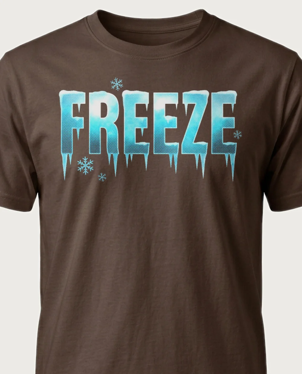 'FREEZE' — Halftone Ice on a chocolate tee