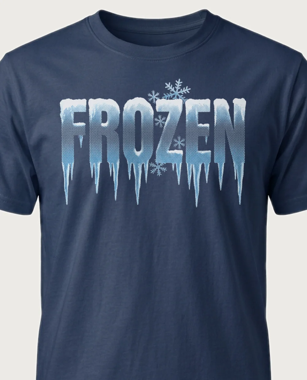 'FROZEN' — Halftone Ice on a navy tee