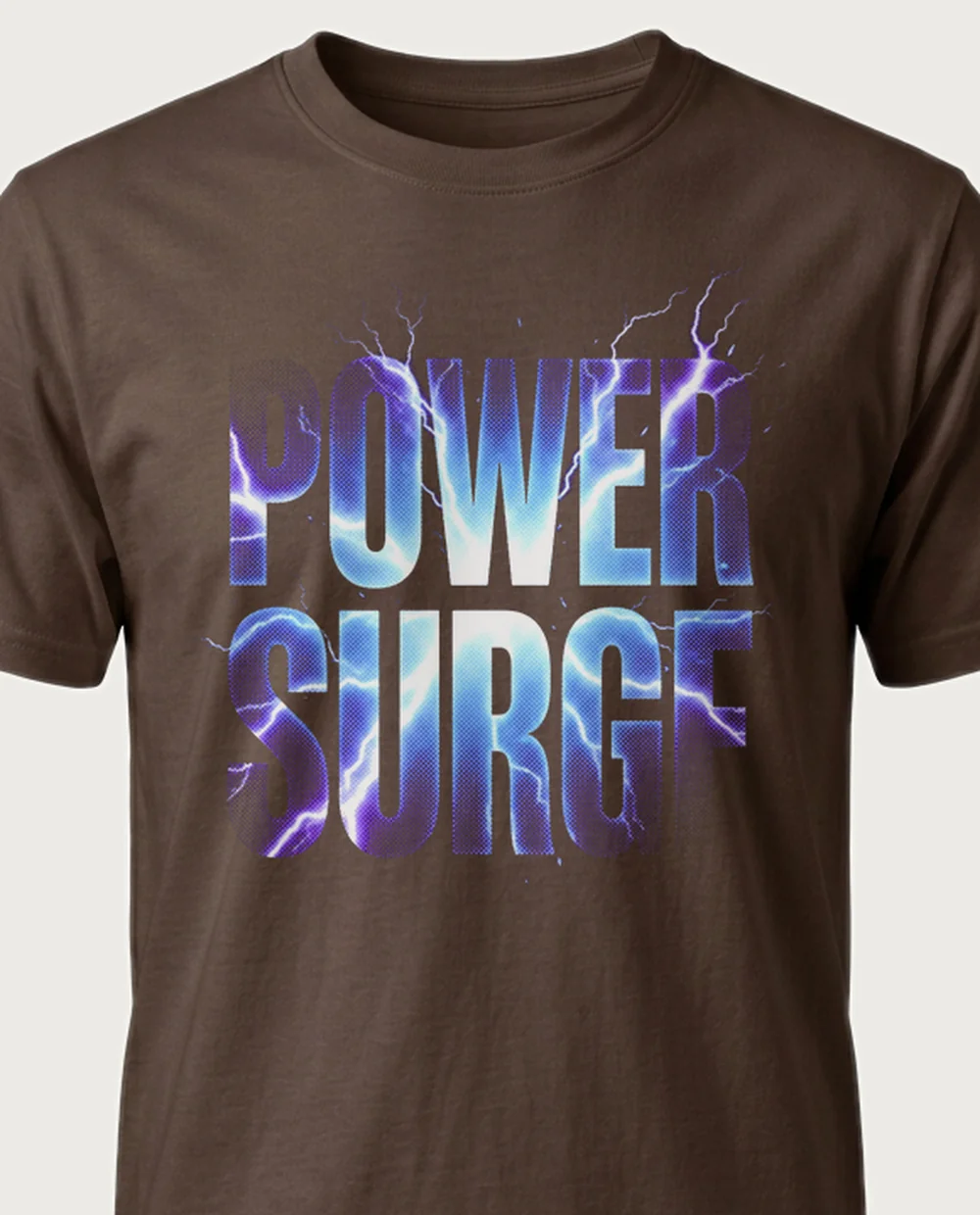 'POWER SURGE' — Halftone Lightning on a chocolate tee