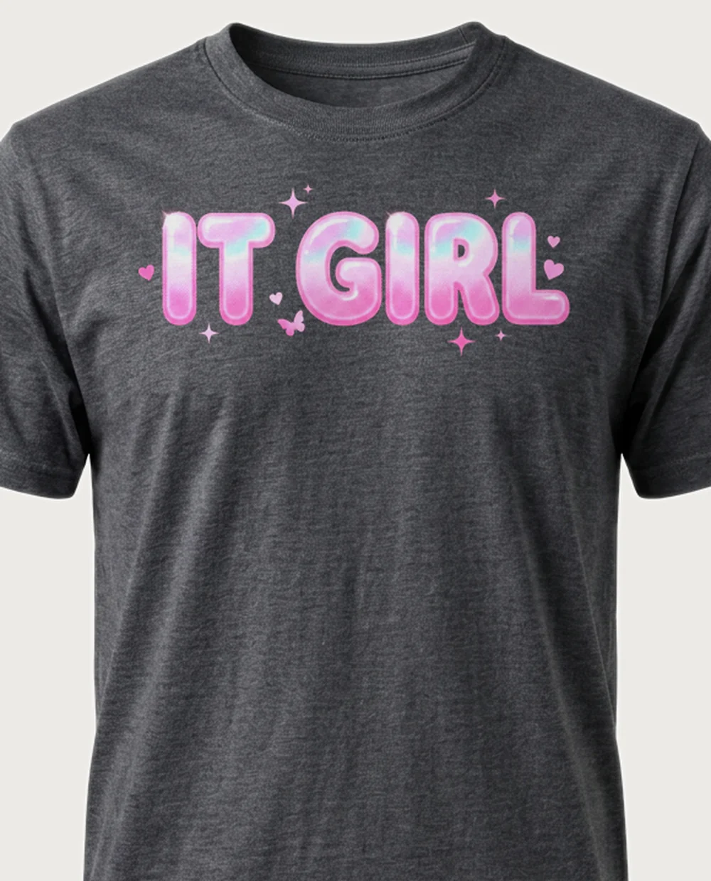 'IT GIRL' — Halftone Pink Y2K on a dark heather tee