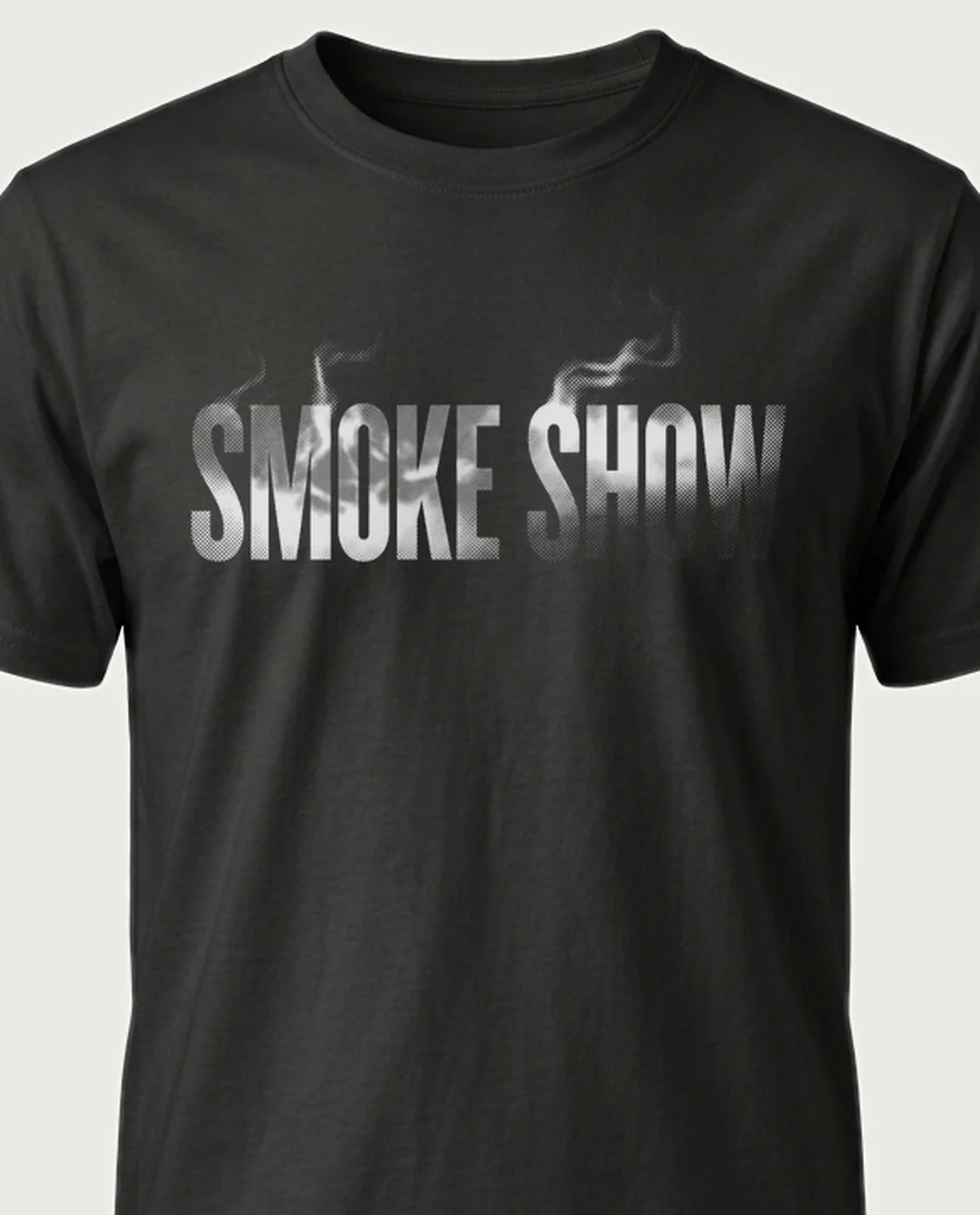 'SMOKE SHOW' — Halftone Smoke on a black tee