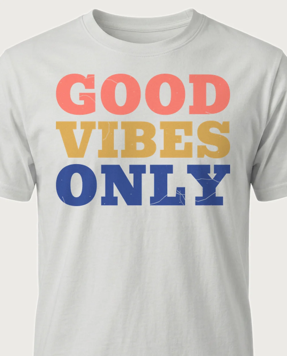 'GOOD VIBES ONLY' — Rainbow Mantra on a ash tee