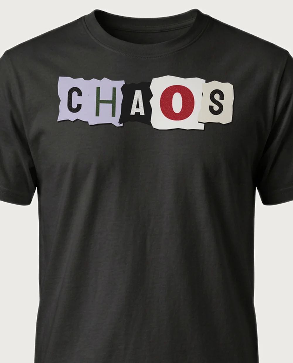 'CHAOS' — Ransom Note on a black tee