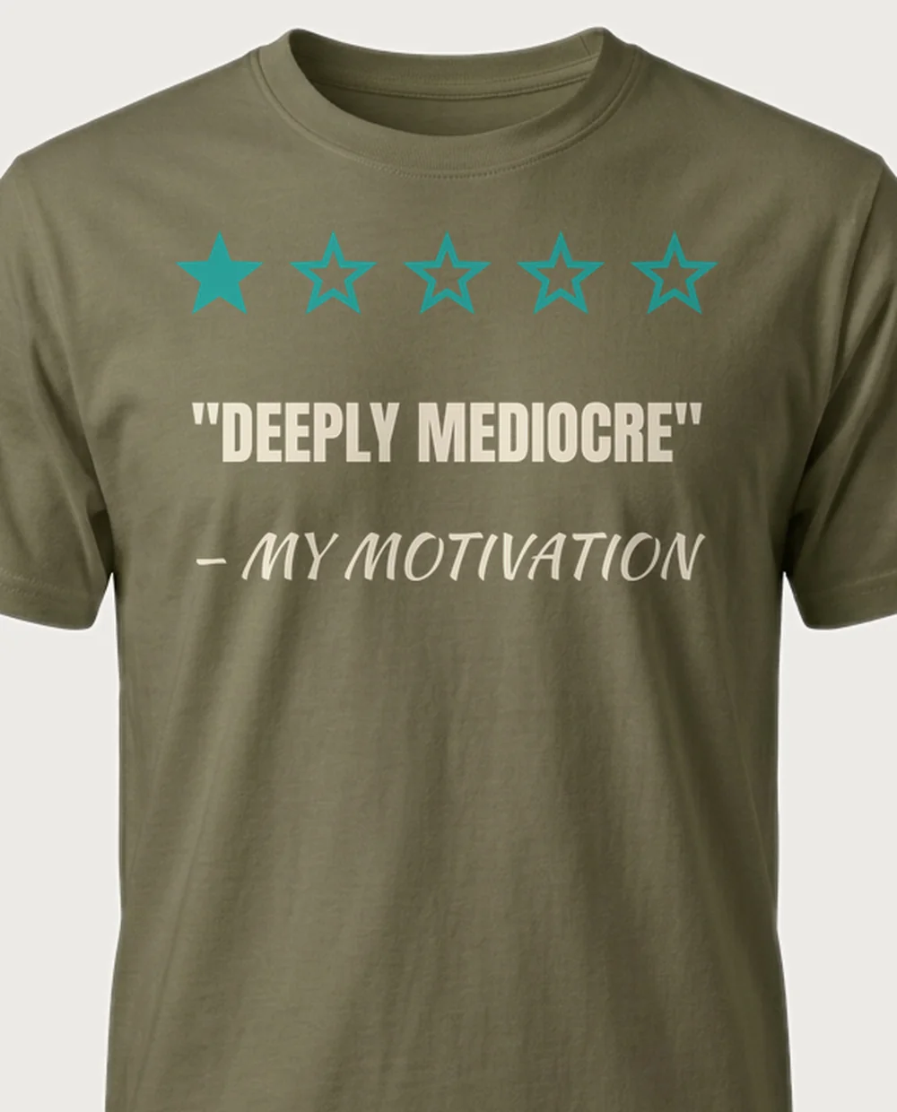 MOTIVATION — One-Star Review on a military green tee