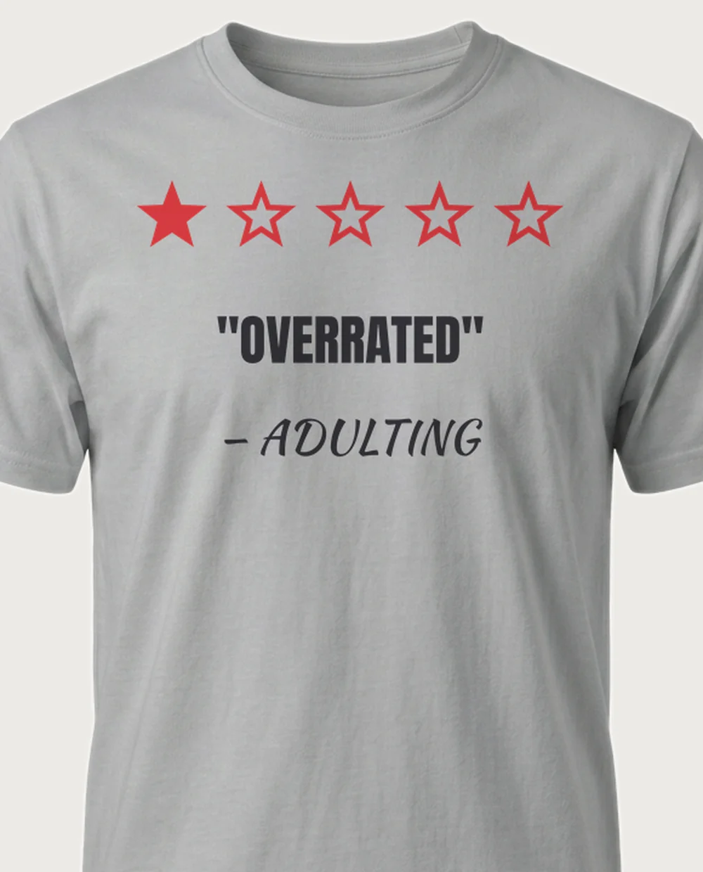 ADULTING — One-Star Review on a sport grey tee