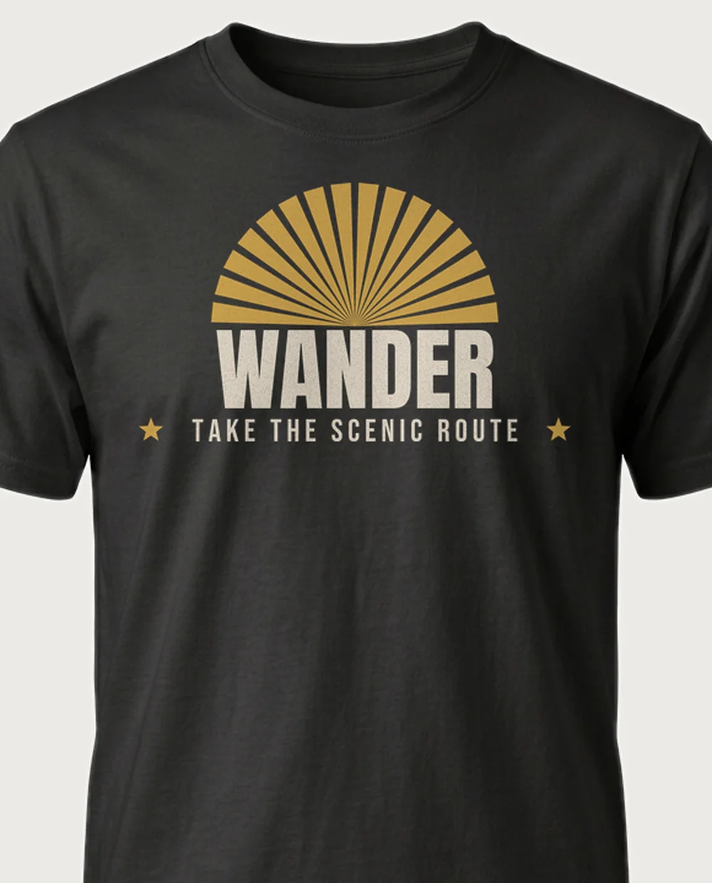 WANDER — Sunburst Headliner on a black tee