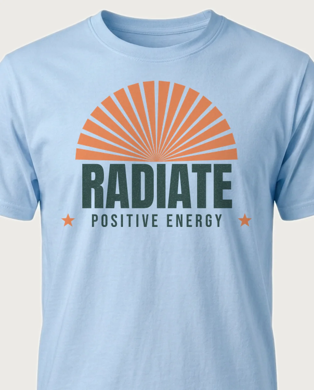 RADIATE — Sunburst Headliner on a light blue tee