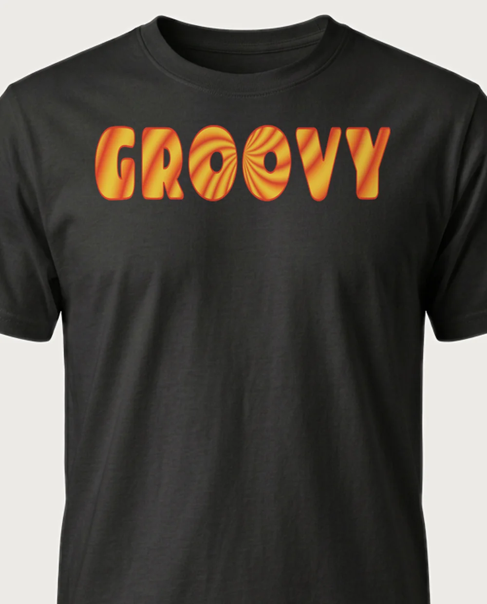 'GROOVY' — Tie-Dye Fill on a black tee