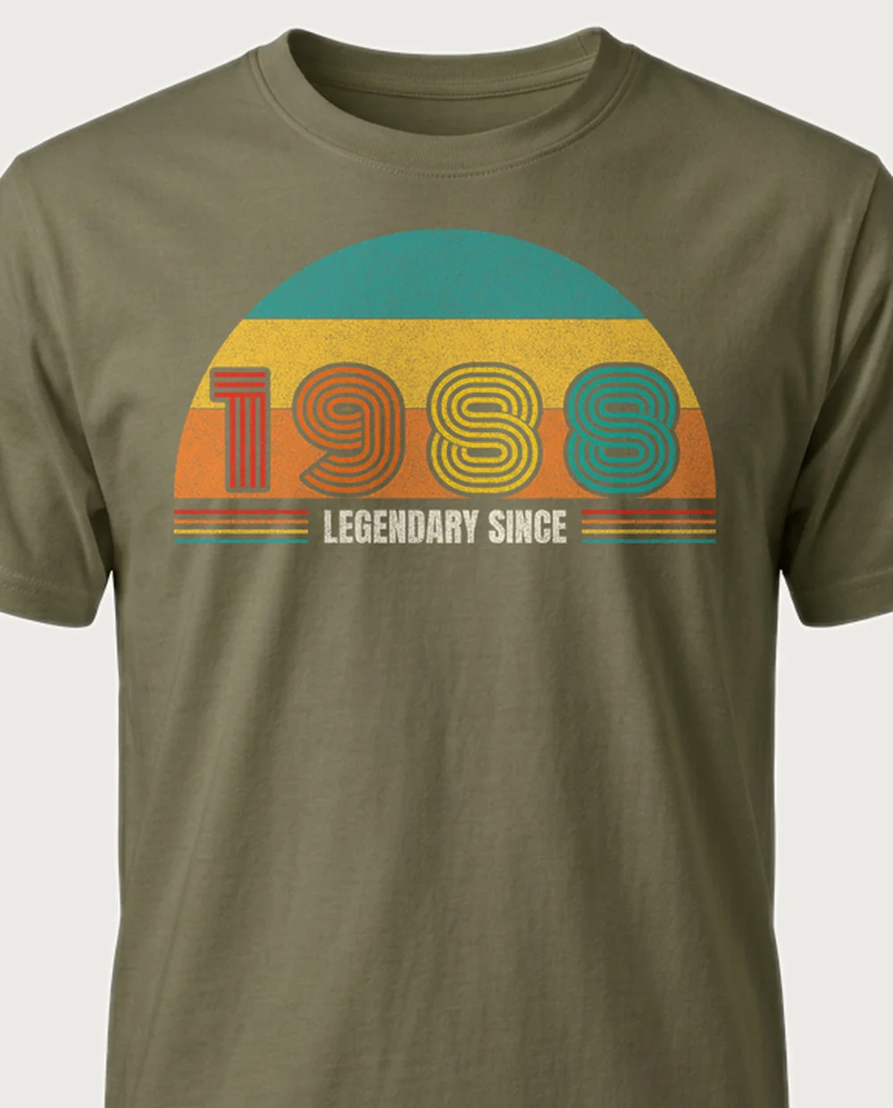 1988 — Vintage Birthday on a military green tee
