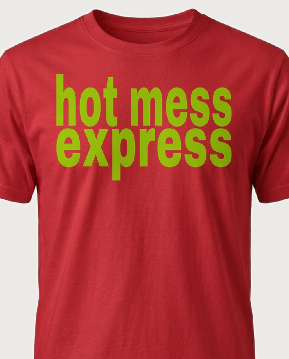 'HOT MESS EXPRESS' — Warped Brat on a red tee