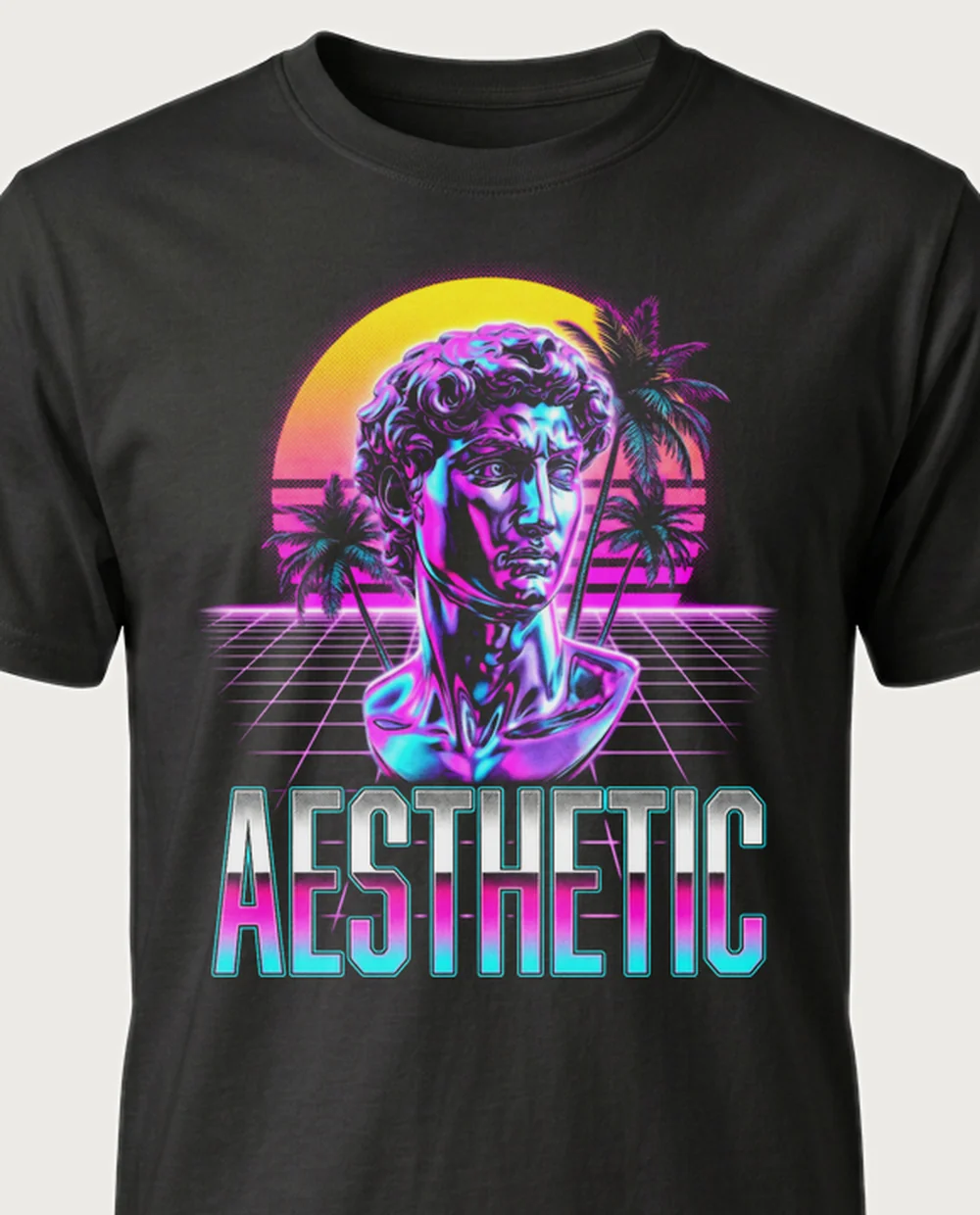 AESTHETIC bust — Vaporwave on a black tee