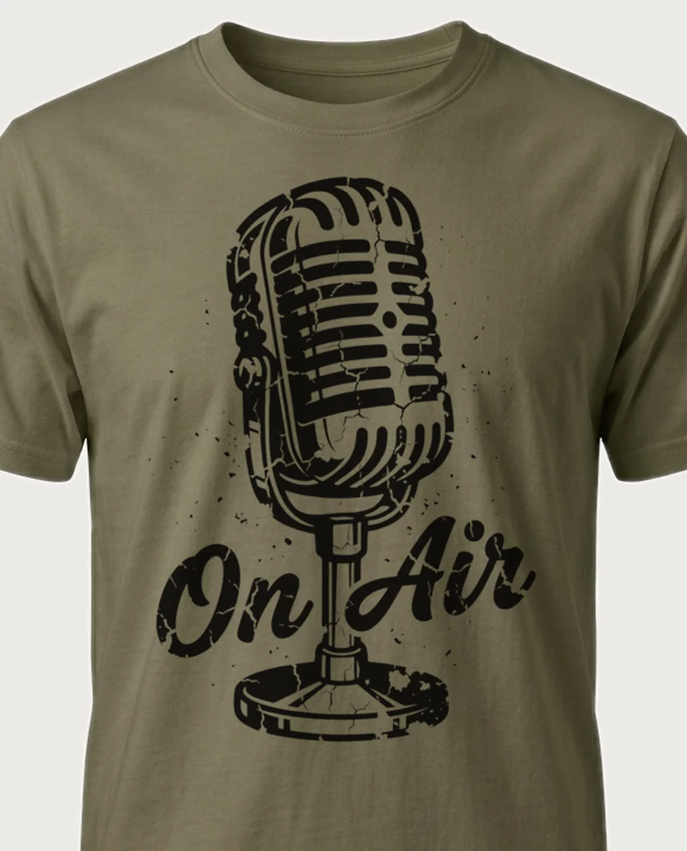 ON AIR mic — Vintage Grunge on a military-green tee