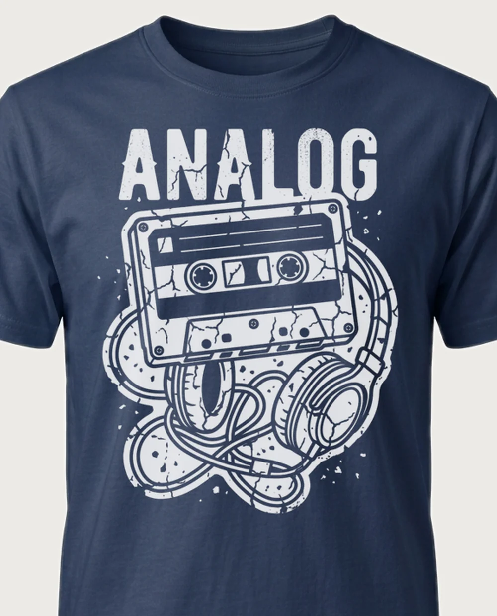 ANALOG cassette — Vintage Grunge on a navy tee