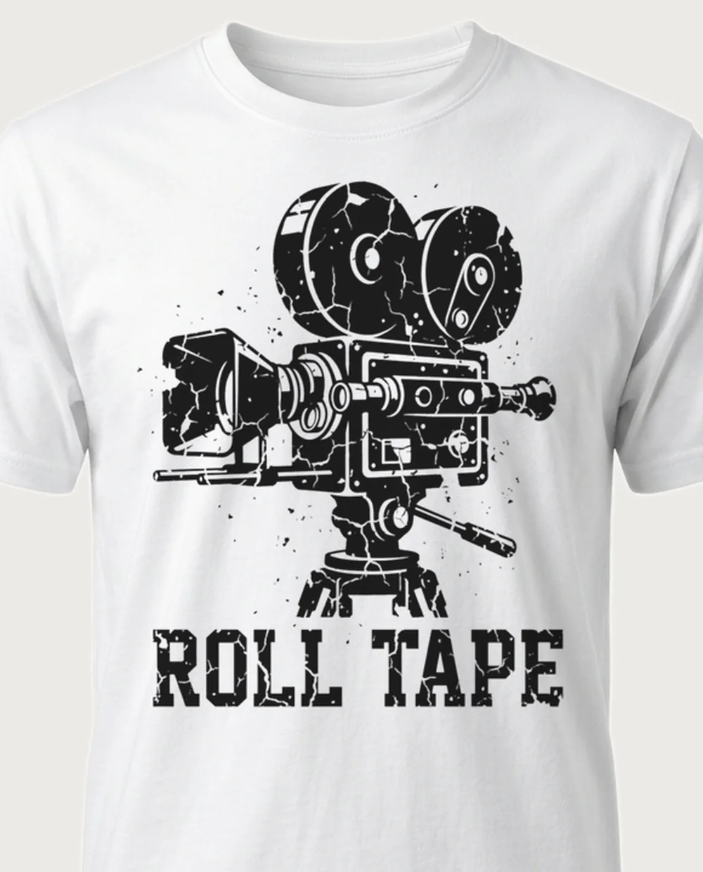 ROLL TAPE camera — Vintage Grunge on a white tee