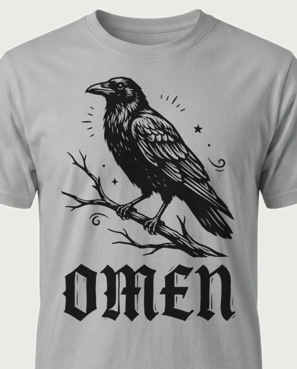 OMEN crow — Woodcut on a sport grey tee